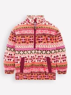 Mini Boden Kids' Relaxed Zip Neck Fair Isle Fleece, Pink Aztec Geo, Pink Aztec Geo
