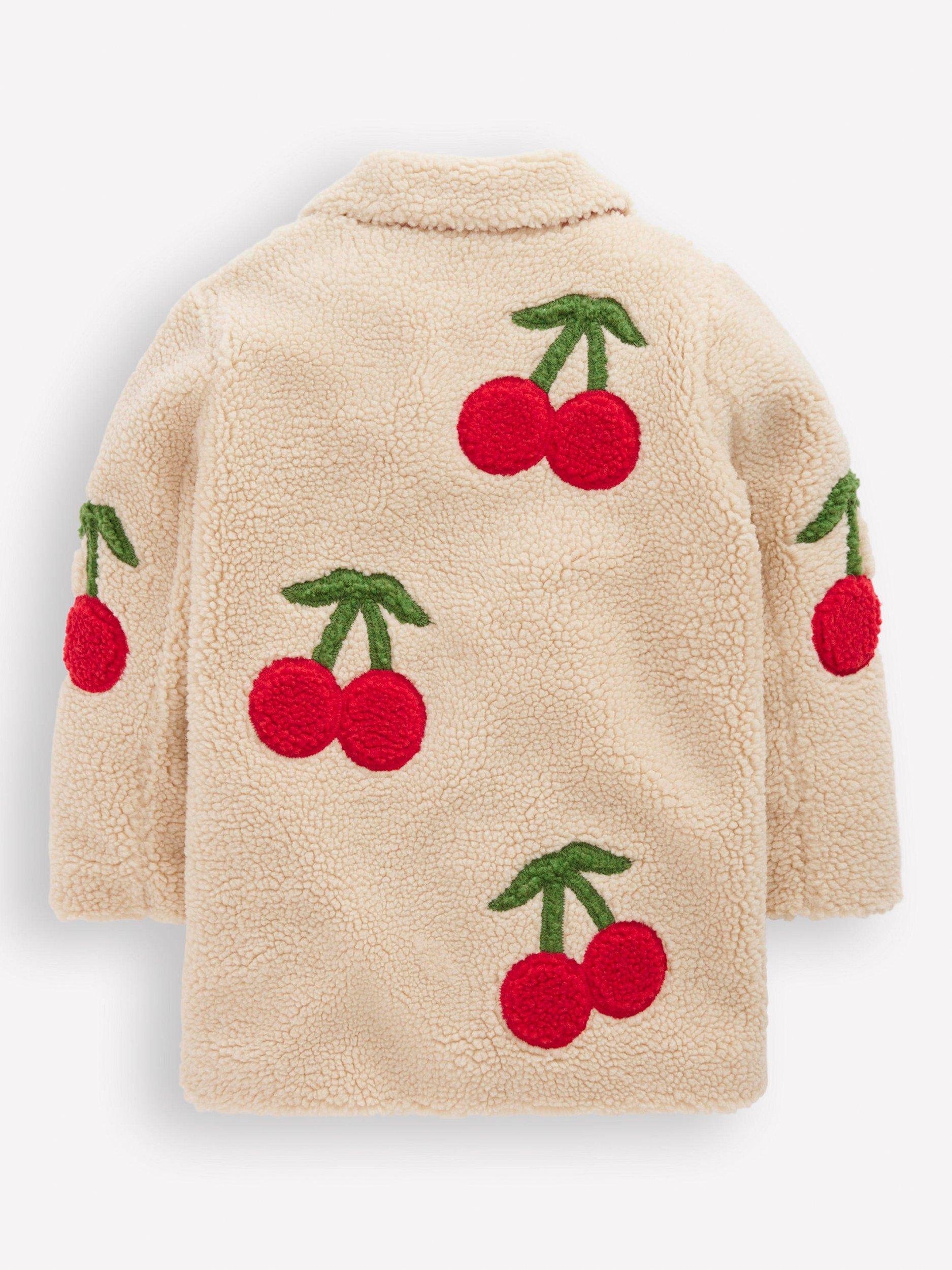 Product image 2 of 3, which shows Mini Boden Kids' Borg Coat, Cherry Applique, 6-7 years