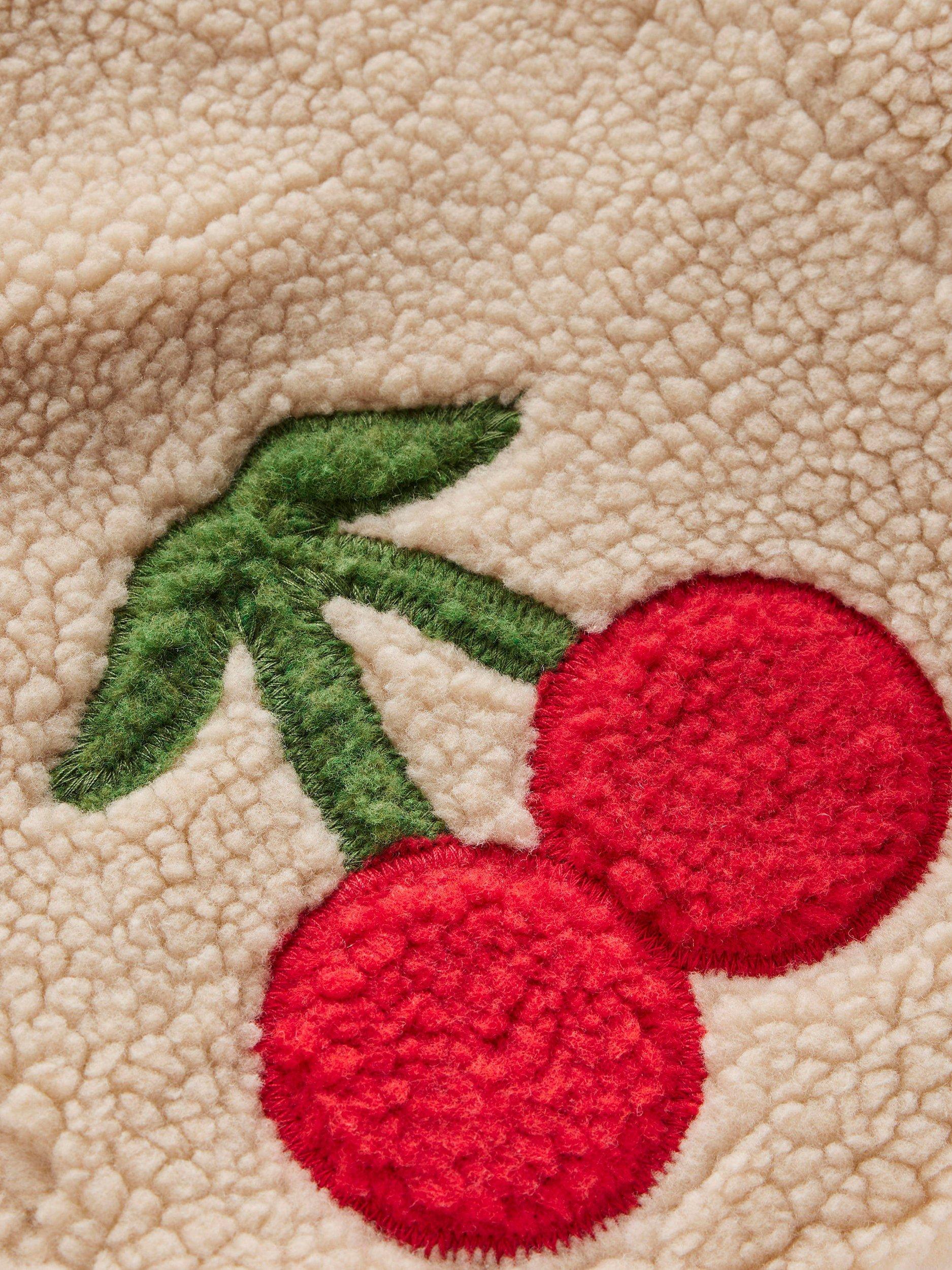 Product image 3 of 3, which shows Mini Boden Kids' Borg Coat, Cherry Applique, 6-7 years