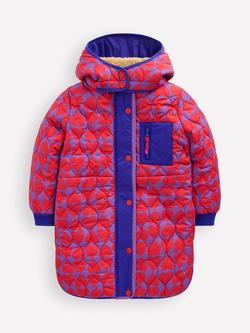 Mini Boden Kids' Longline Quilted Coat, Purple Heart Print, Purple Heart Print