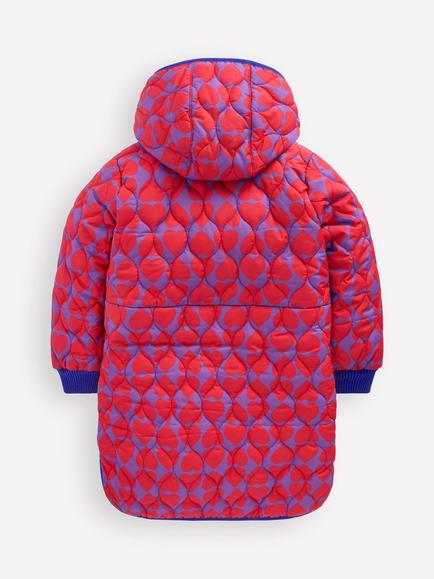 Mini Boden Kids' Longline Quilted Coat, Purple Heart Print - view 2, Purple Heart Print