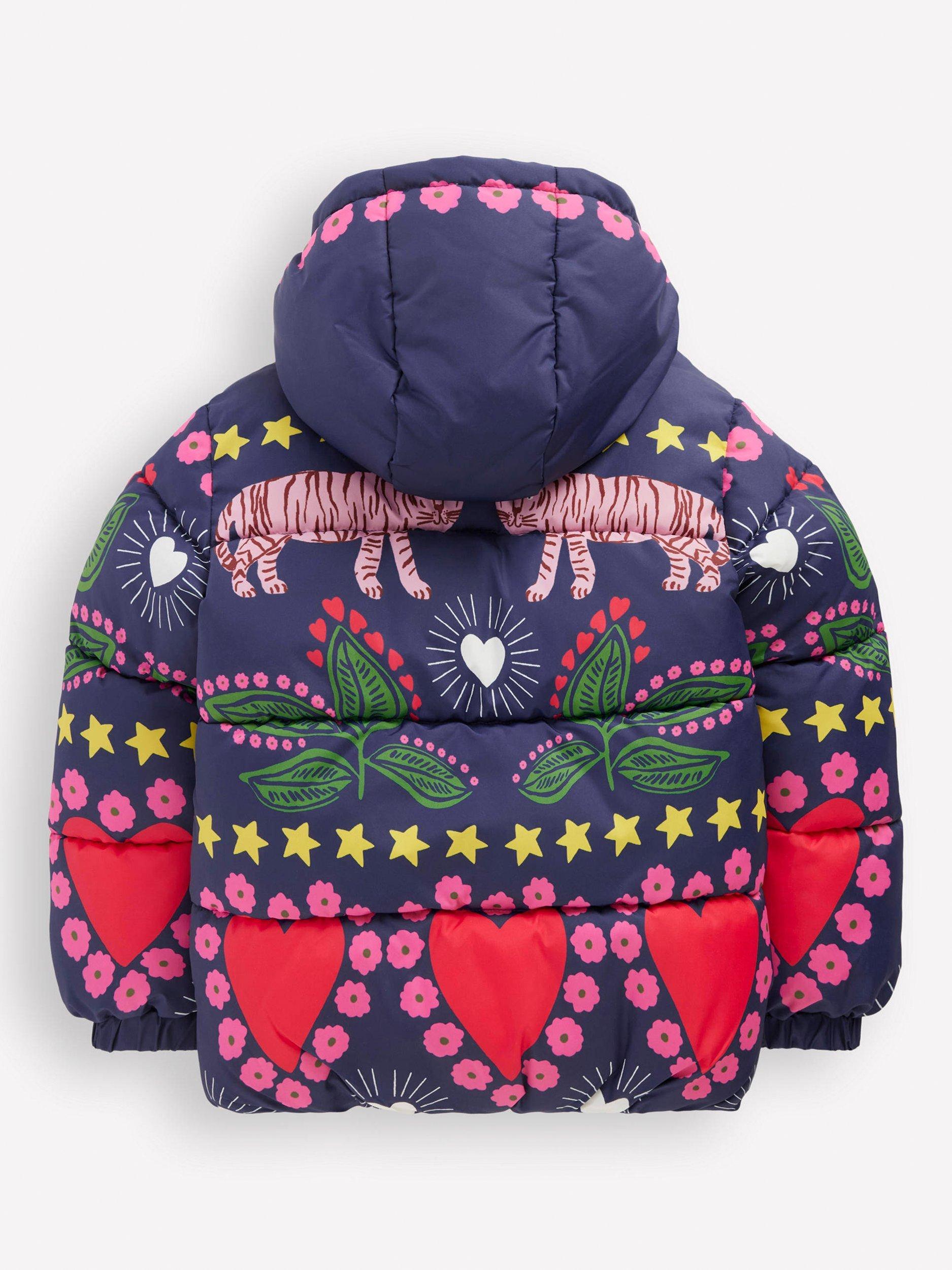 Product image 2 of 5, which shows Mini Boden Kids' Fun Padded Coat , Navy Tiger Stripe, 3-4 years