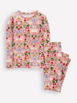 Mini Boden Kids' Cotton Snug Long John Pyjama Set, Pink Swan, Pink Swan