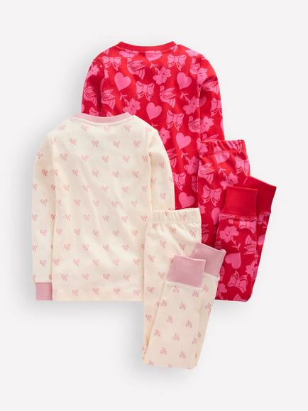 Mini Boden KIds' Cotton Snug Pyjama Set, Pack of 2, Heart Bow Print - view 2, Heart Bow Print