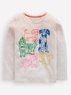 Mini Boden Kids' Riso Cotton Graphic Long Sleeve T-Shirt, Oatmeal Marl Dogs, Oatmeal Marl Dogs
