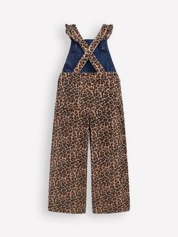 Mini Boden Kids' Frill Dungarees, Leopard - view 2, Leopard