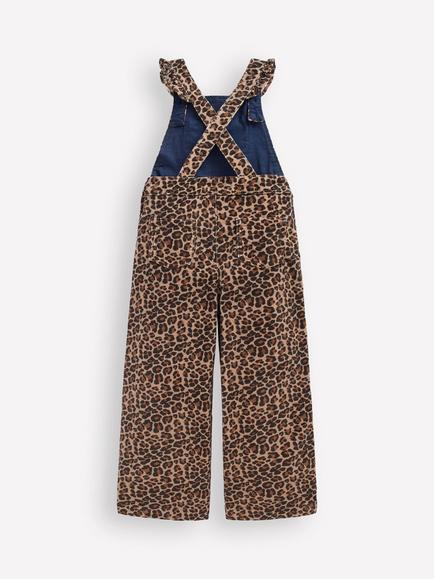 Mini Boden Kids' Frill Dungarees, Leopard - view 2, Leopard