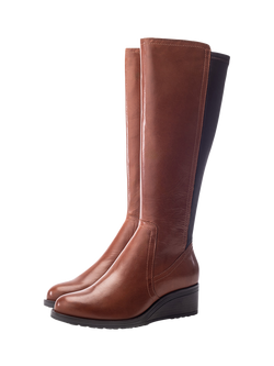 Moda in Pelle Rayna Leather Wedge Heel Knee High Boots, Tan - view 2, Tan
