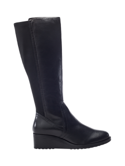 Moda in Pelle Rayna Leather Wedge Heel Knee High Boots, Black, Black