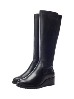 Moda in Pelle Rayna Leather Wedge Heel Knee High Boots, Black - view 2, Black