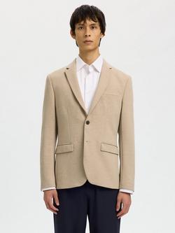 Selected Aitor Single Breasted Slim Fit Jersey Suit Jacket, Sand, Sand