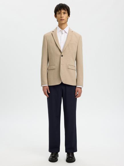 Selected Aitor Single Breasted Slim Fit Jersey Blazer - view 2, Sand