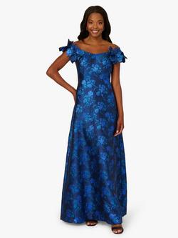 Adrianna Papell Floral Jacquard Maxi Dress, Navy/Blue Multi, Navy/Blue Multi