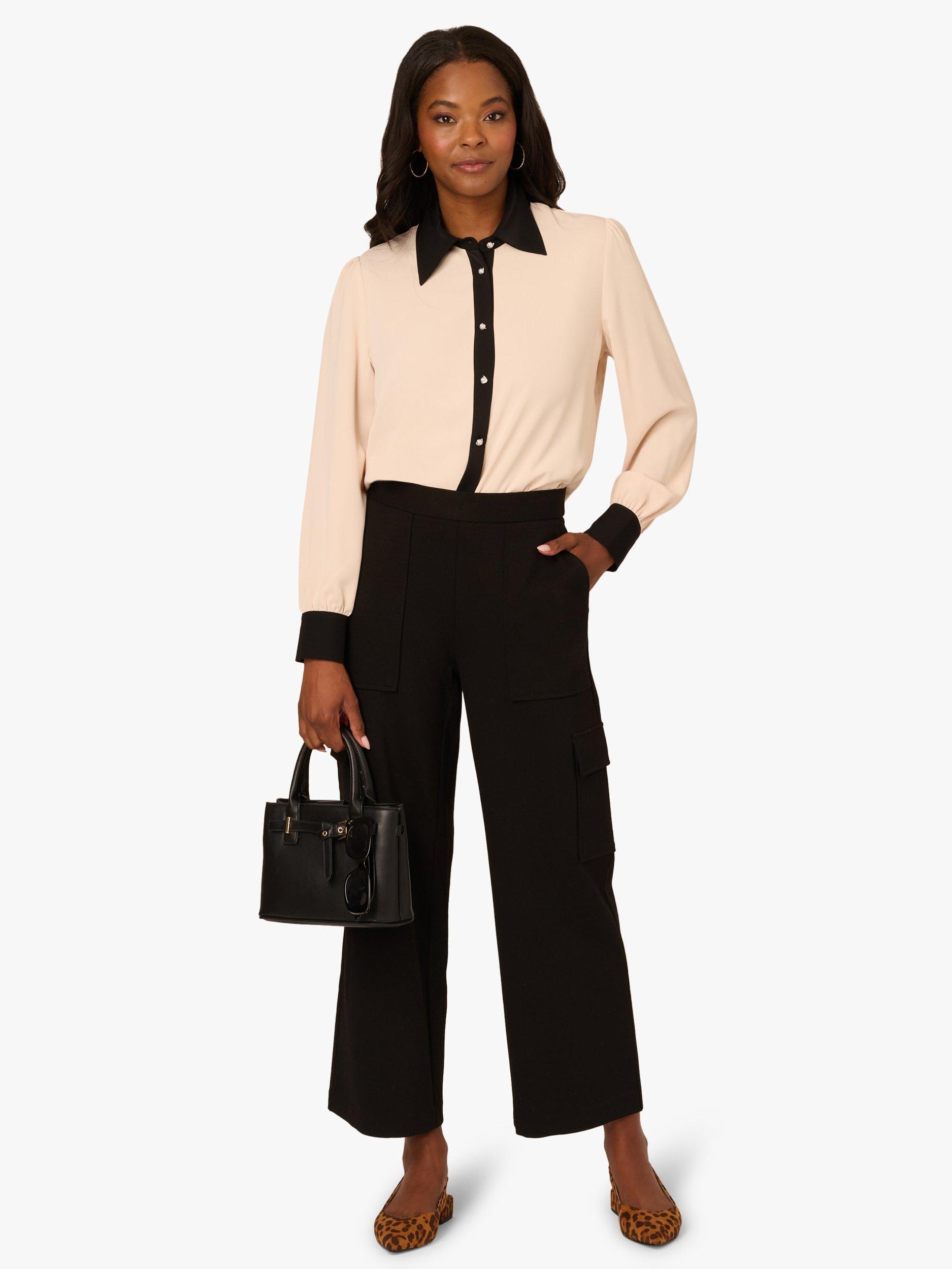 Adrianna Papell Colour Contrast Long Sleeve Shirt, Petal Blush/Black