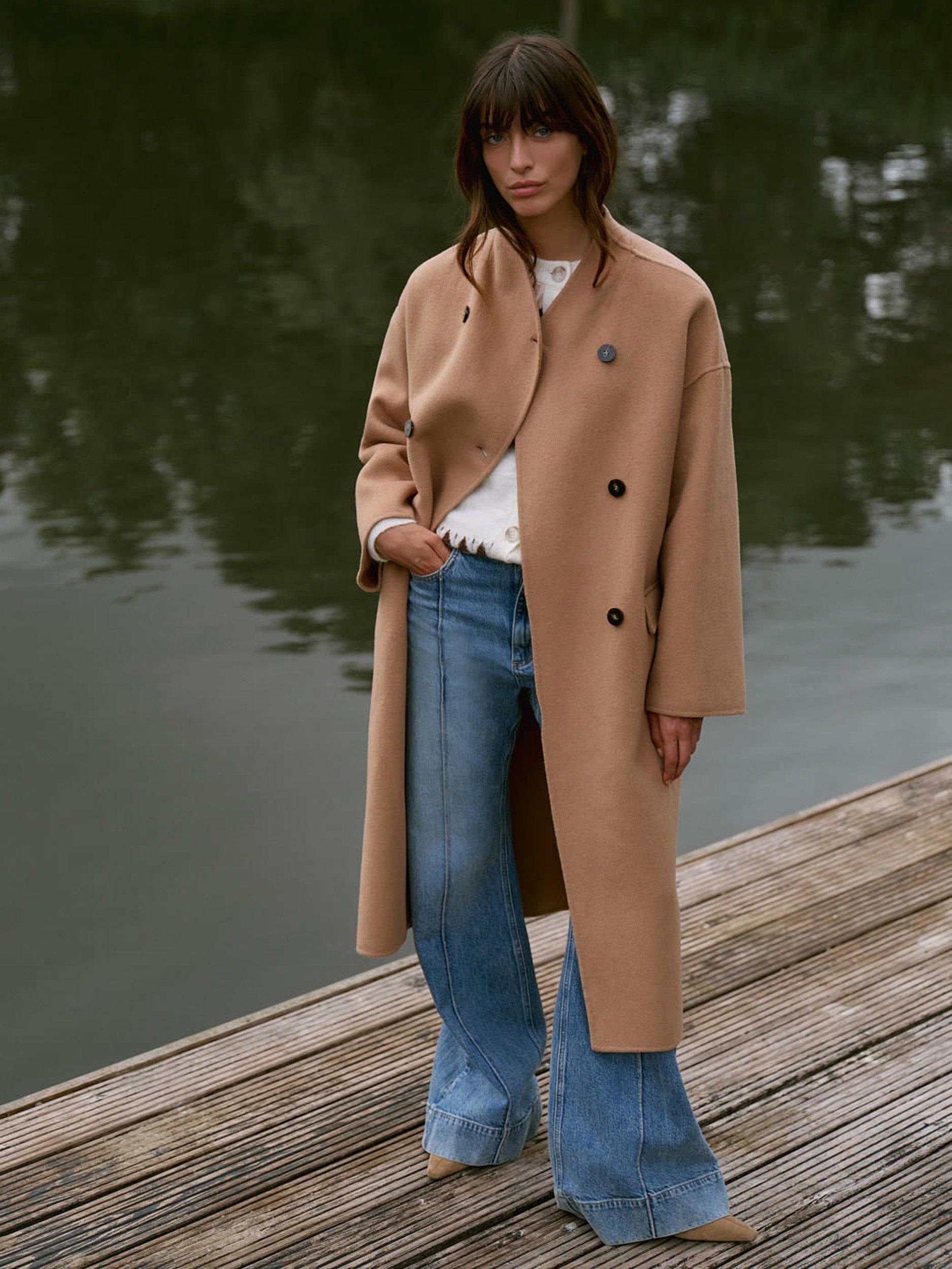 Product image 3 of 8, which shows Mint Velvet Wool Blend Scarf Detail Round Neck Coat, Brown Tan, L