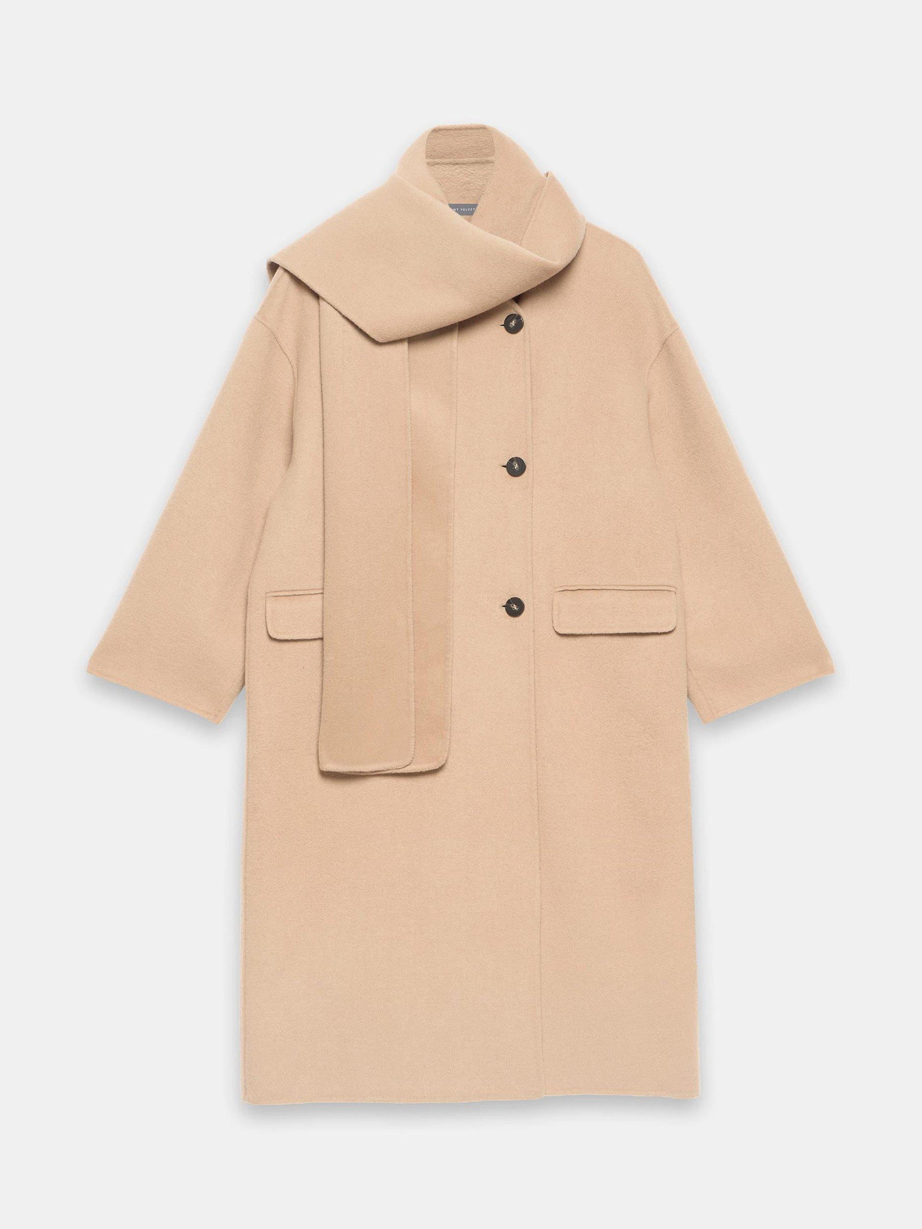 Product image 7 of 8, which shows Mint Velvet Wool Blend Scarf Detail Round Neck Coat, Brown Tan, L