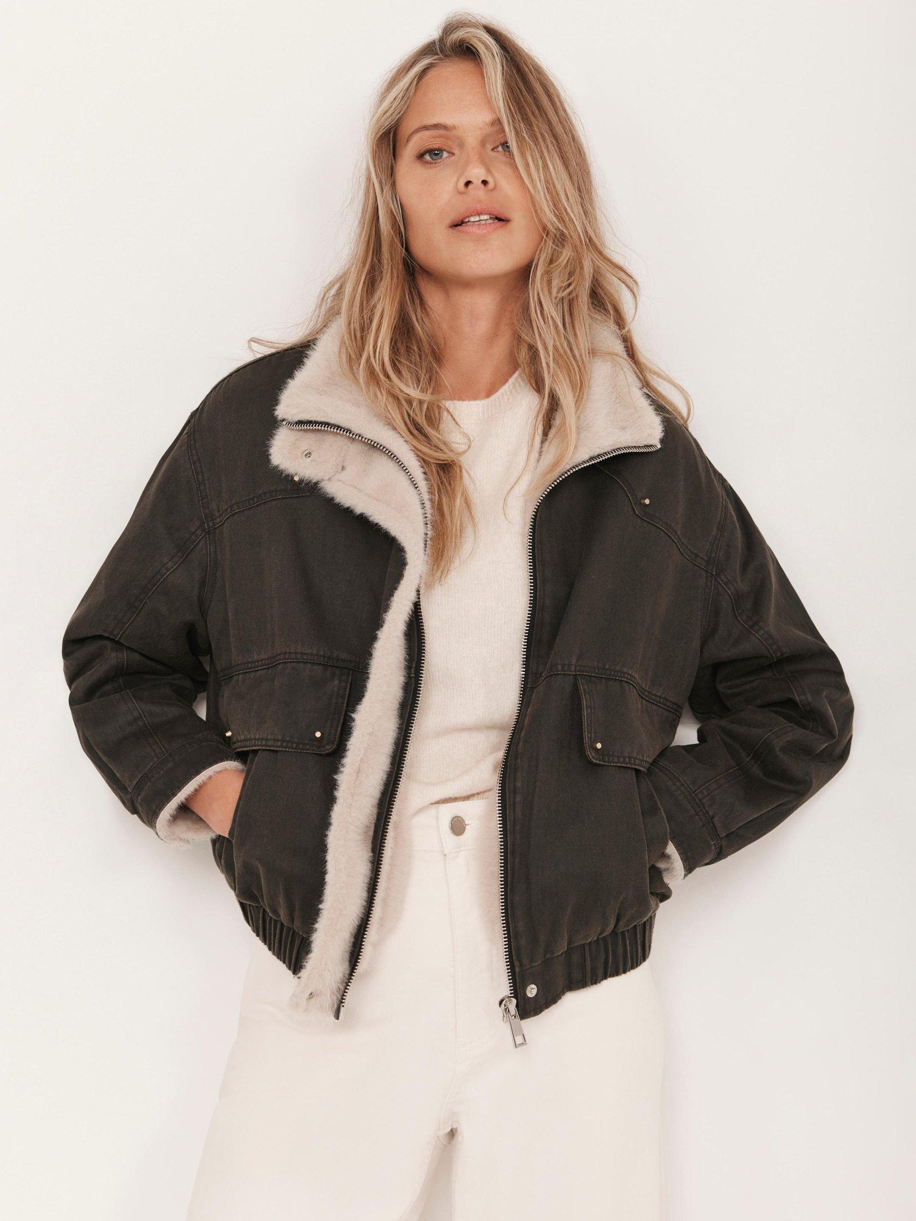 Product image 1 of 8, which shows Mint Velvet Wax Cotton Blend Bomber Jacket , Green/Multi, XL