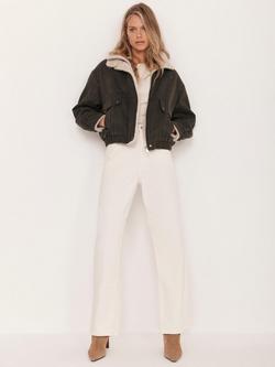 Mint Velvet Wax Cotton Blend Bomber Jacket - view 2, Green/Multi