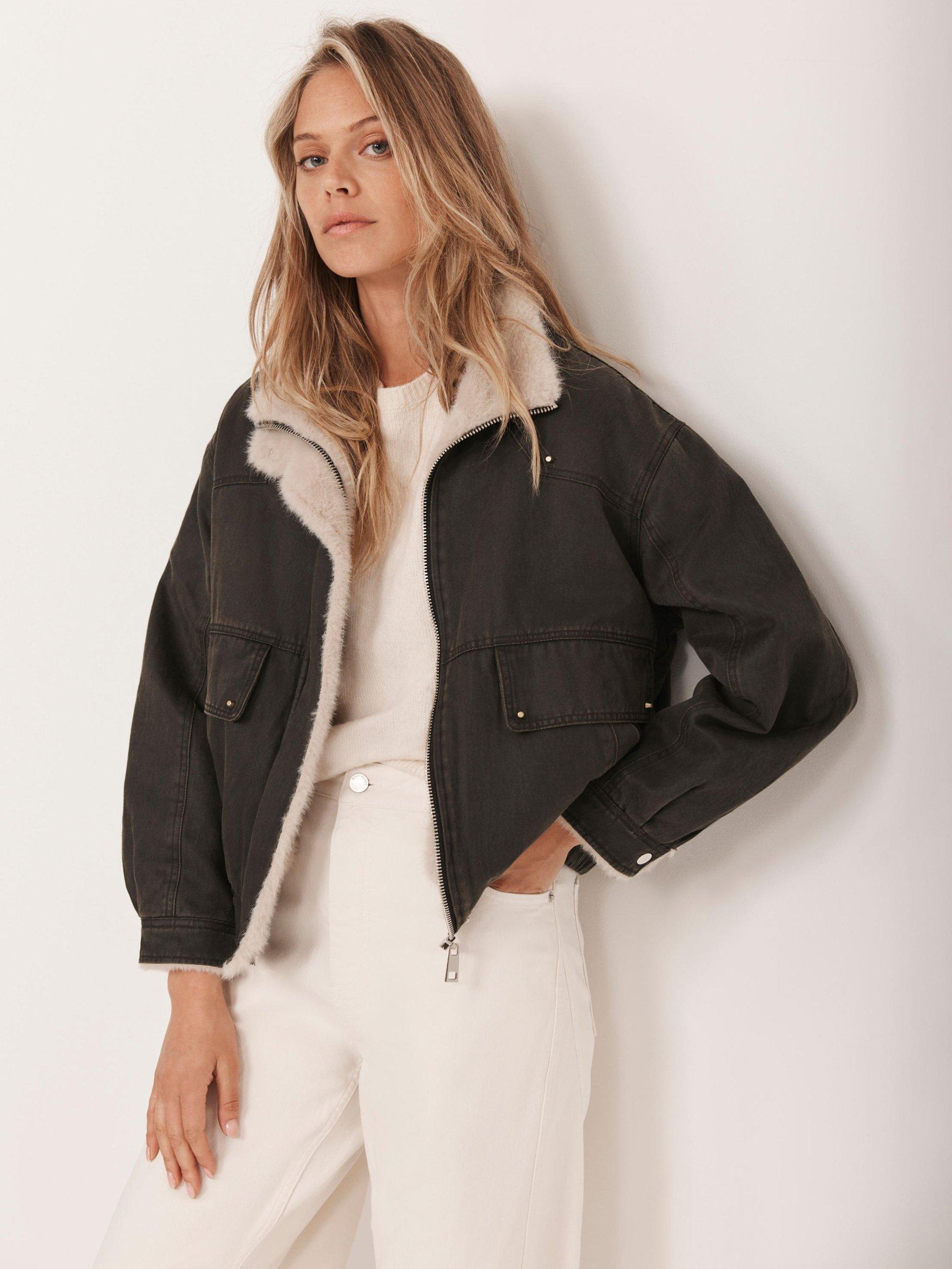 Product image 3 of 8, which shows Mint Velvet Wax Cotton Blend Bomber Jacket , Green/Multi, XL