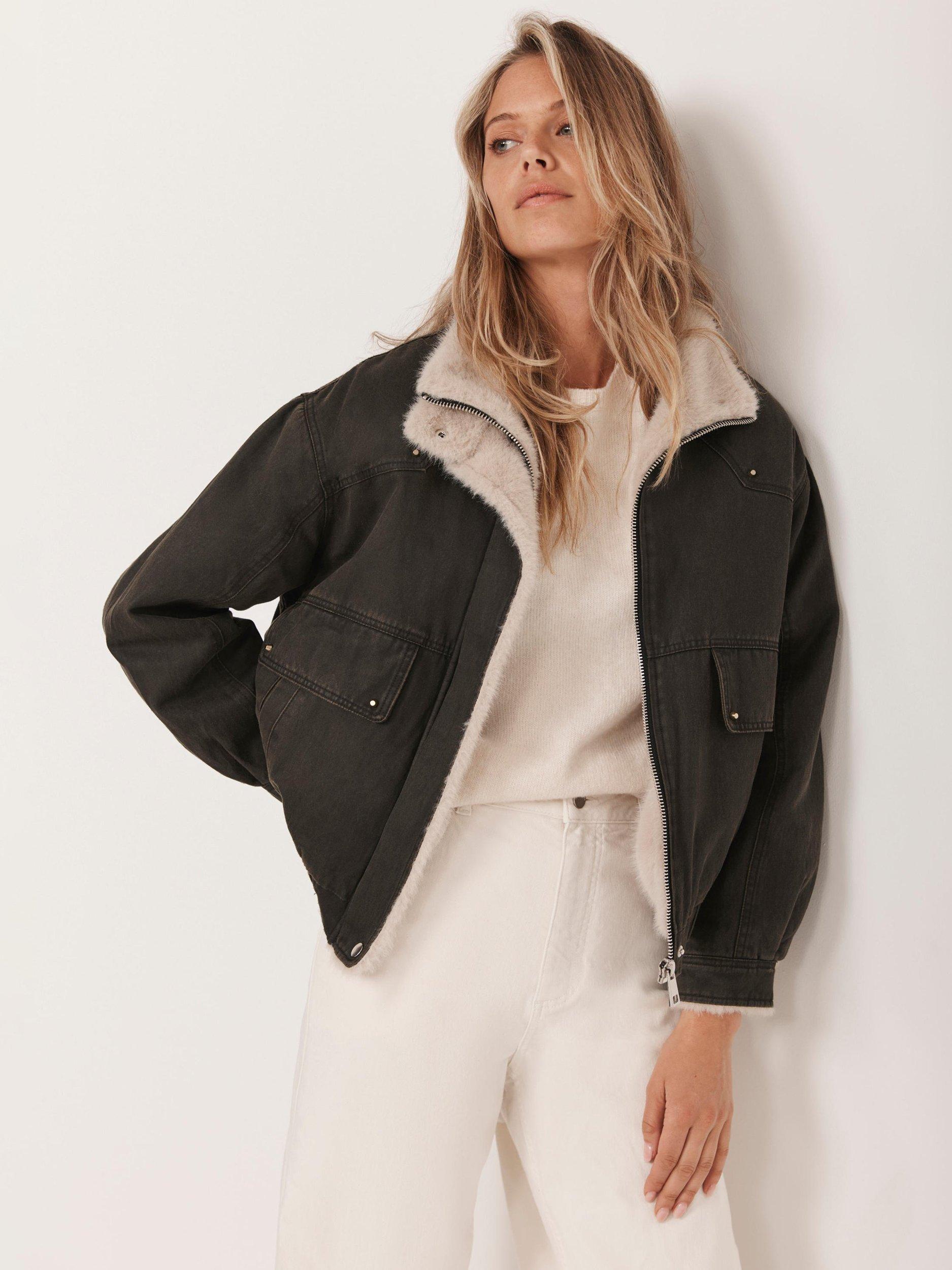 Product image 6 of 8, which shows Mint Velvet Wax Cotton Blend Bomber Jacket , Green/Multi, XL