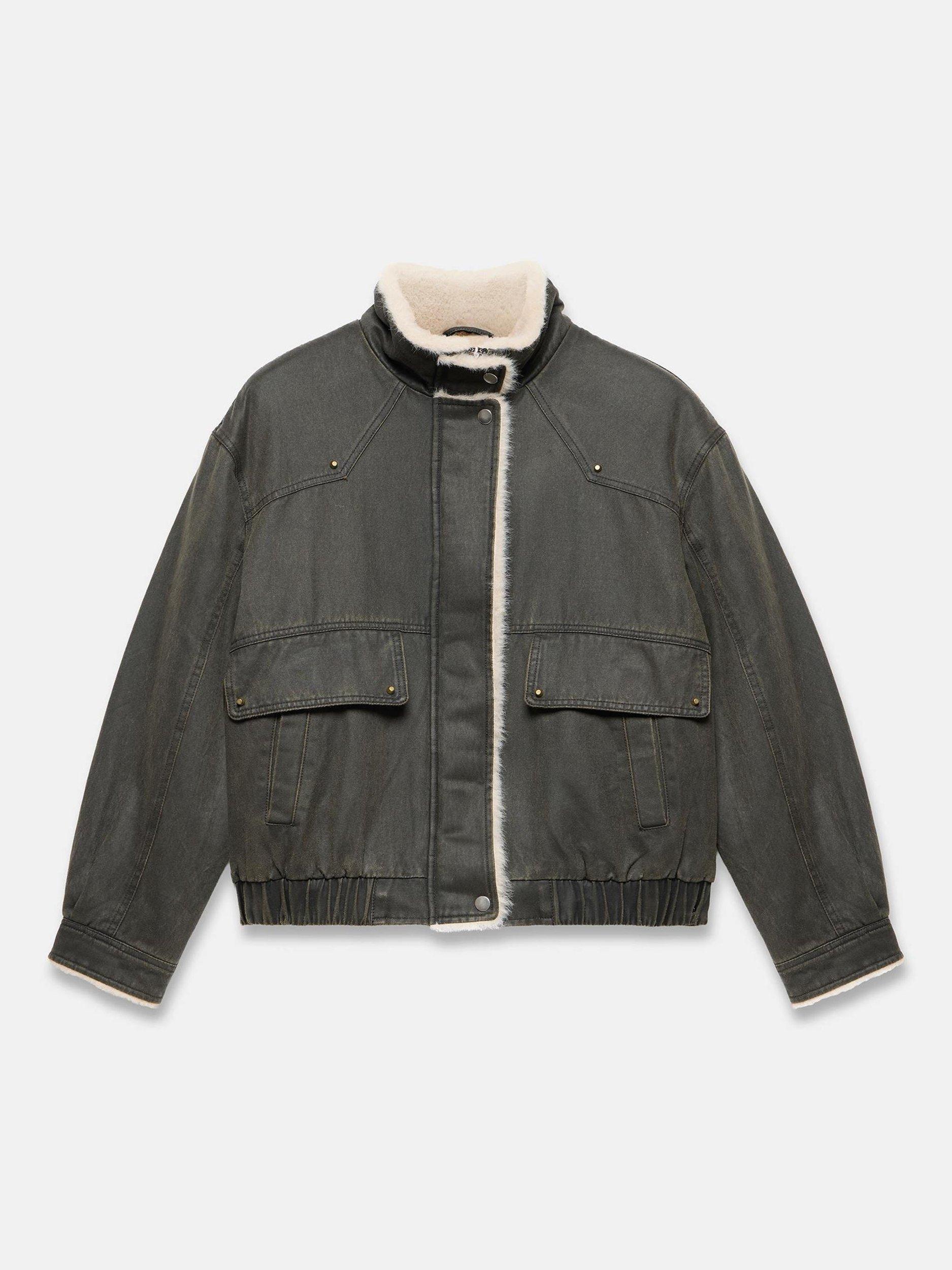 Product image 7 of 8, which shows Mint Velvet Wax Cotton Blend Bomber Jacket , Green/Multi, XL