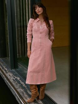 Mint Velvet Collar Corduroy Midi Dress, Pink, Pink