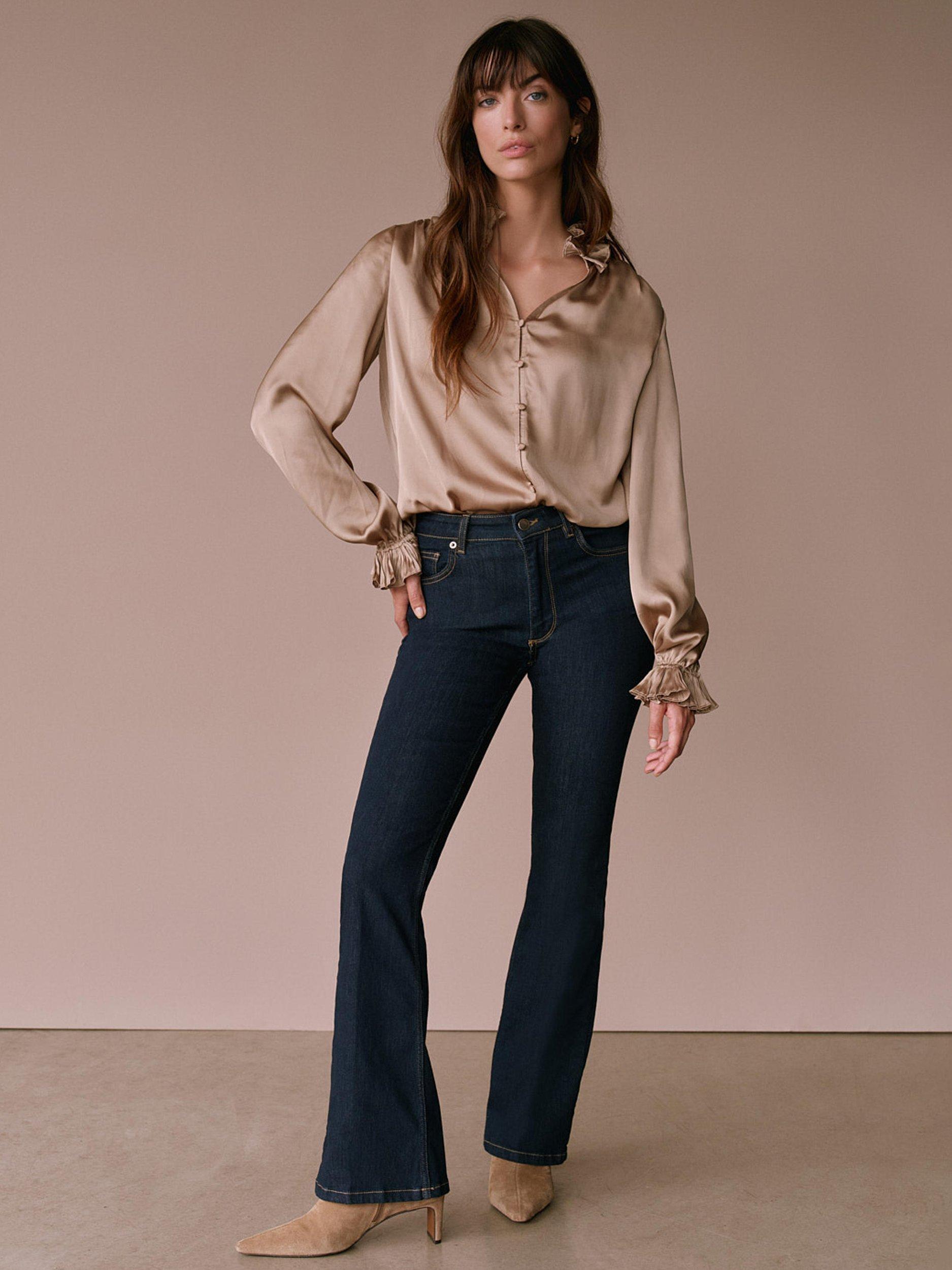 Product image 4 of 7, which shows Mint Velvet Long Sleeve Collar Satin Blouse, Gold, XS