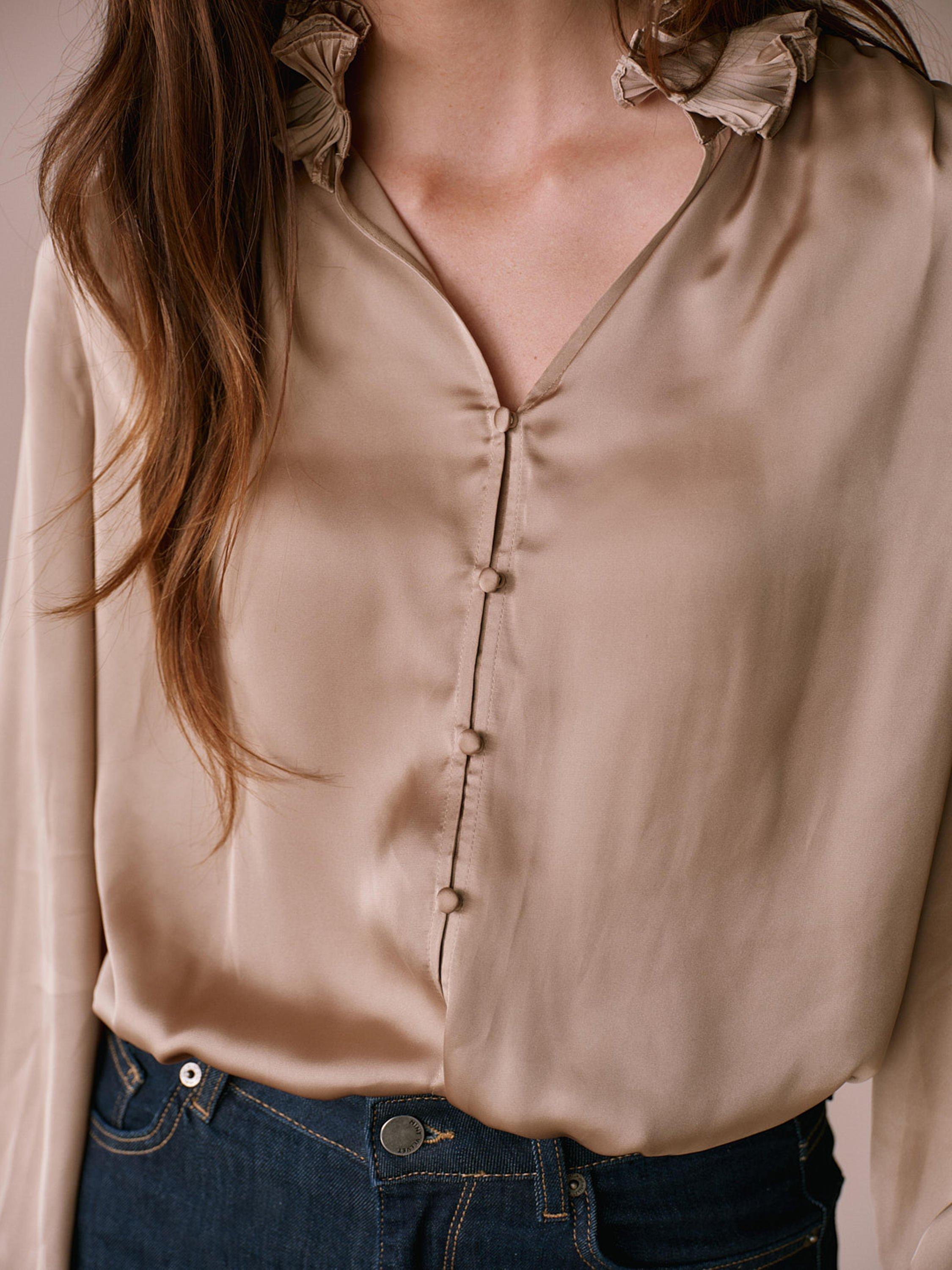 Product image 5 of 7, which shows Mint Velvet Long Sleeve Collar Satin Blouse, Gold, XS