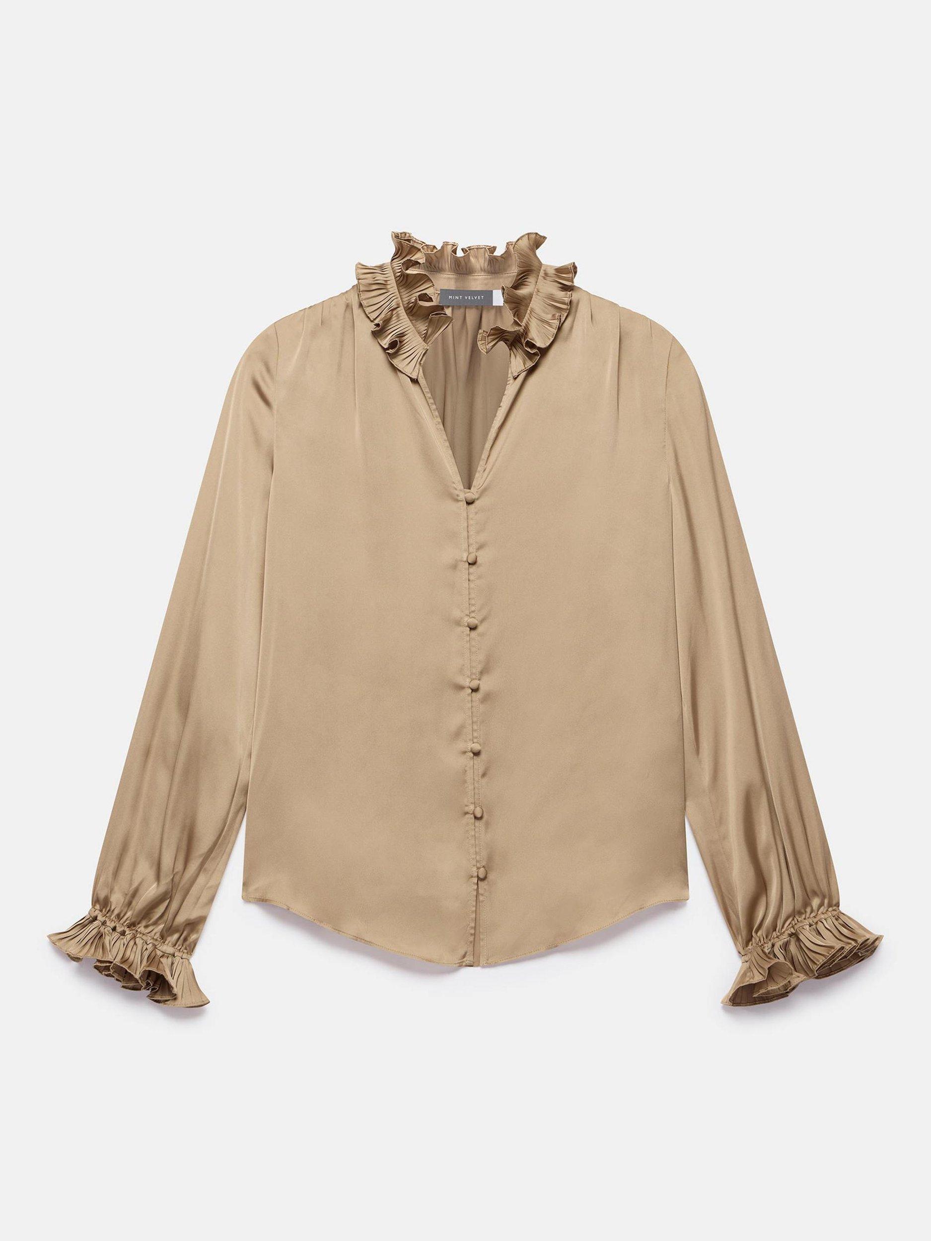 Product image 6 of 7, which shows Mint Velvet Long Sleeve Collar Satin Blouse, Gold, XS