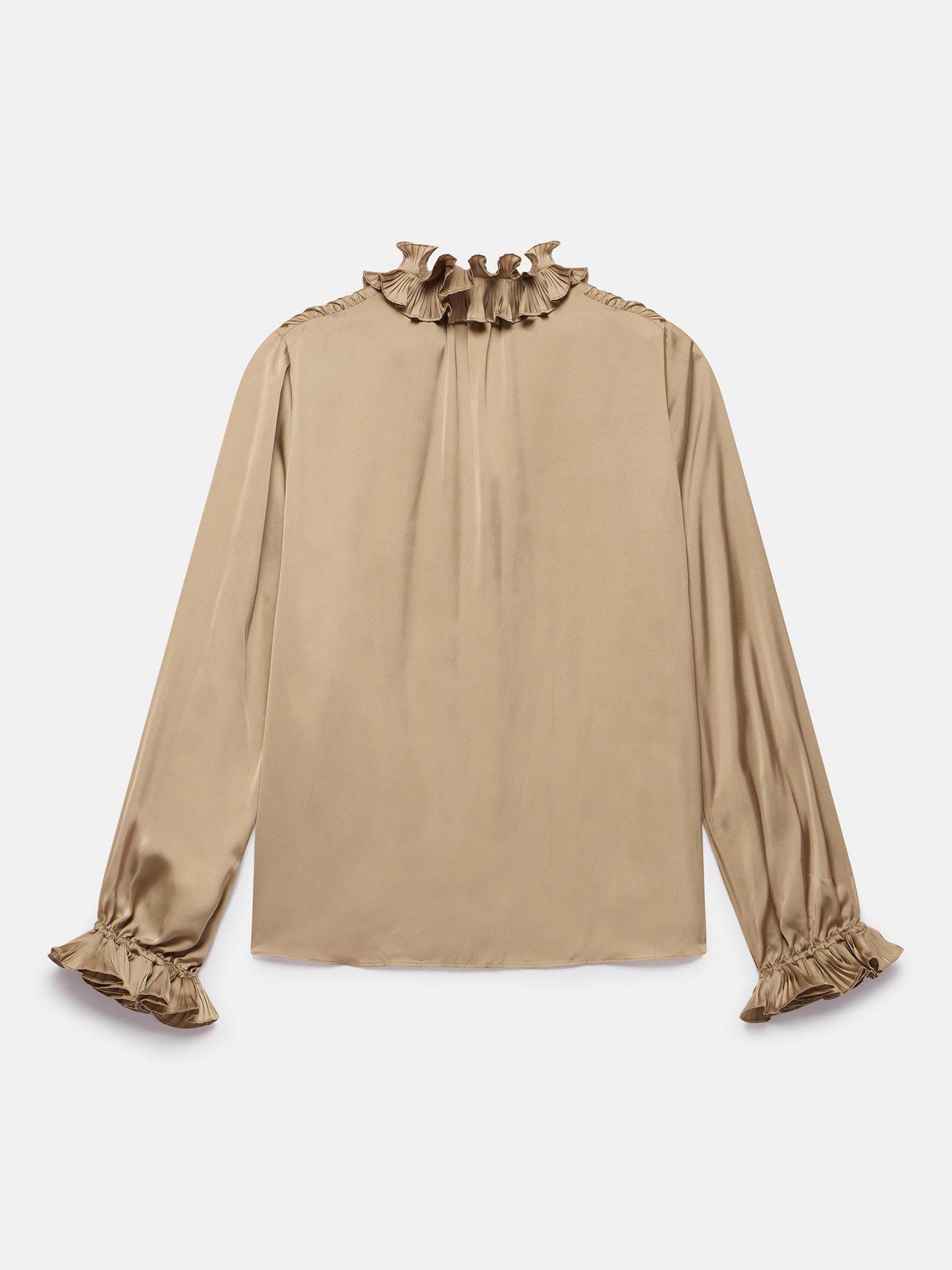 Product image 7 of 7, which shows Mint Velvet Long Sleeve Collar Satin Blouse, Gold, XS