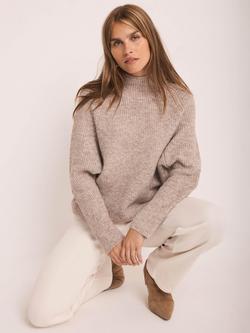 Mint Velvet Zip Detail High Neck Jumper, Brown Camel