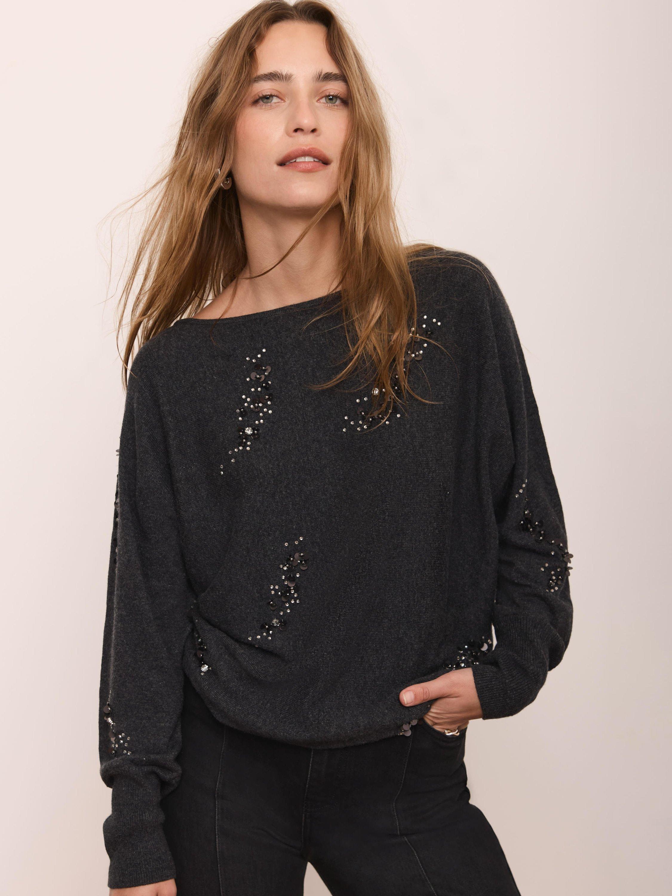 Mint Velvet Cotton Blend Sequin Batwing Jumper