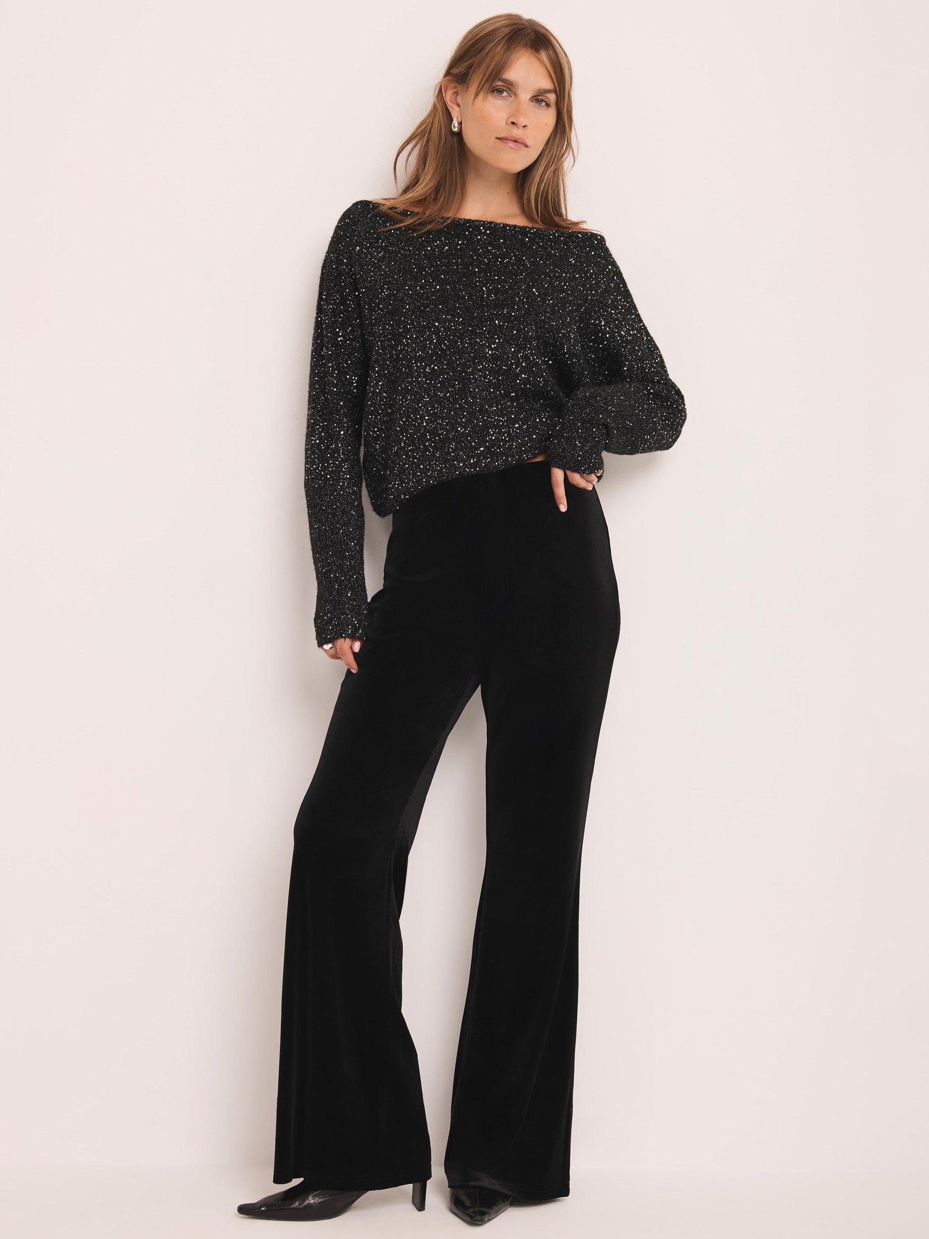 Product image 5 of 8, which shows Mint Velvet Sequin Batwing Jumper, Black, S