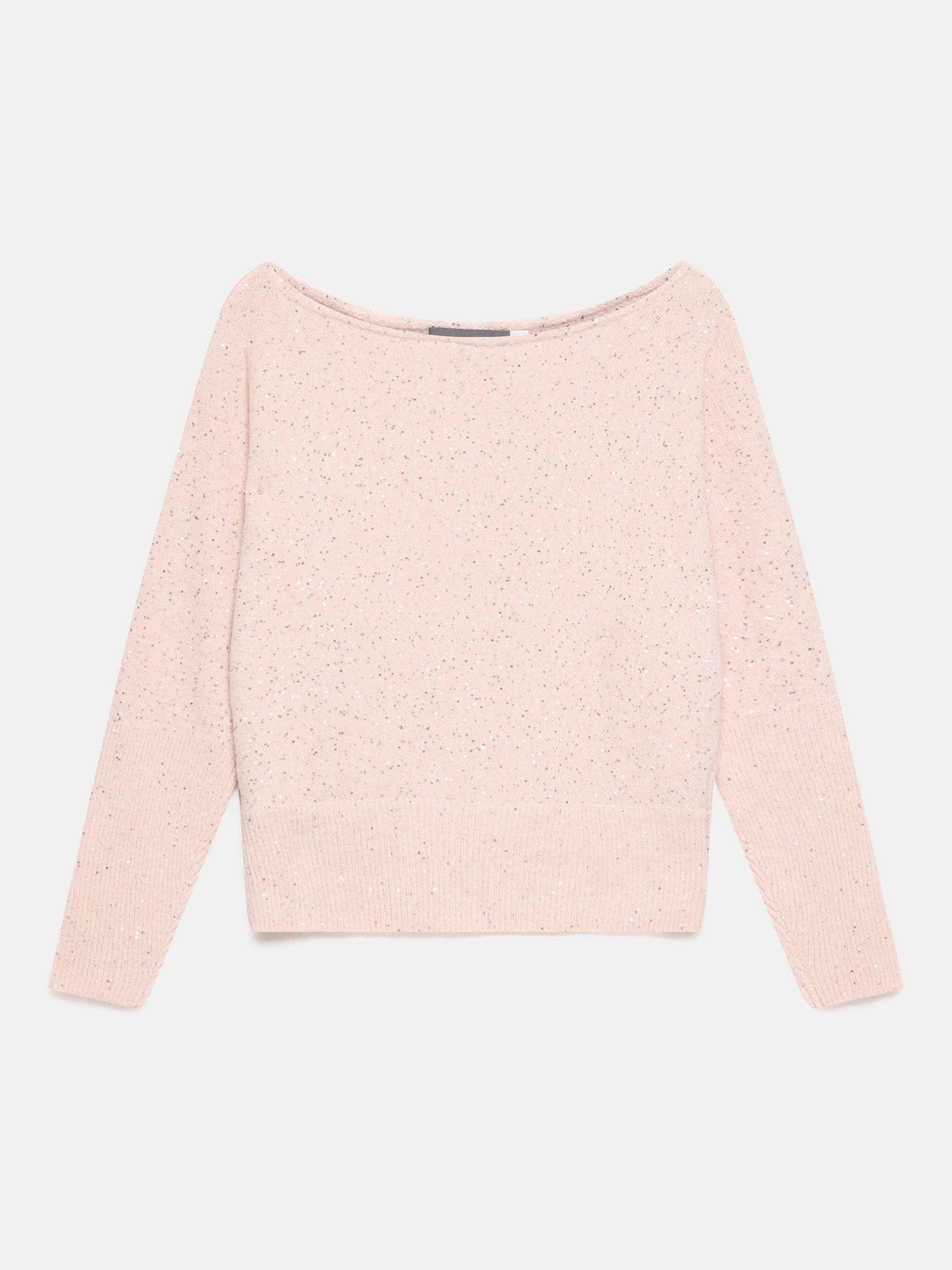 Product image 6 of 7, which shows Mint Velvet Sequin Batwing Jumper, Light Pink, M