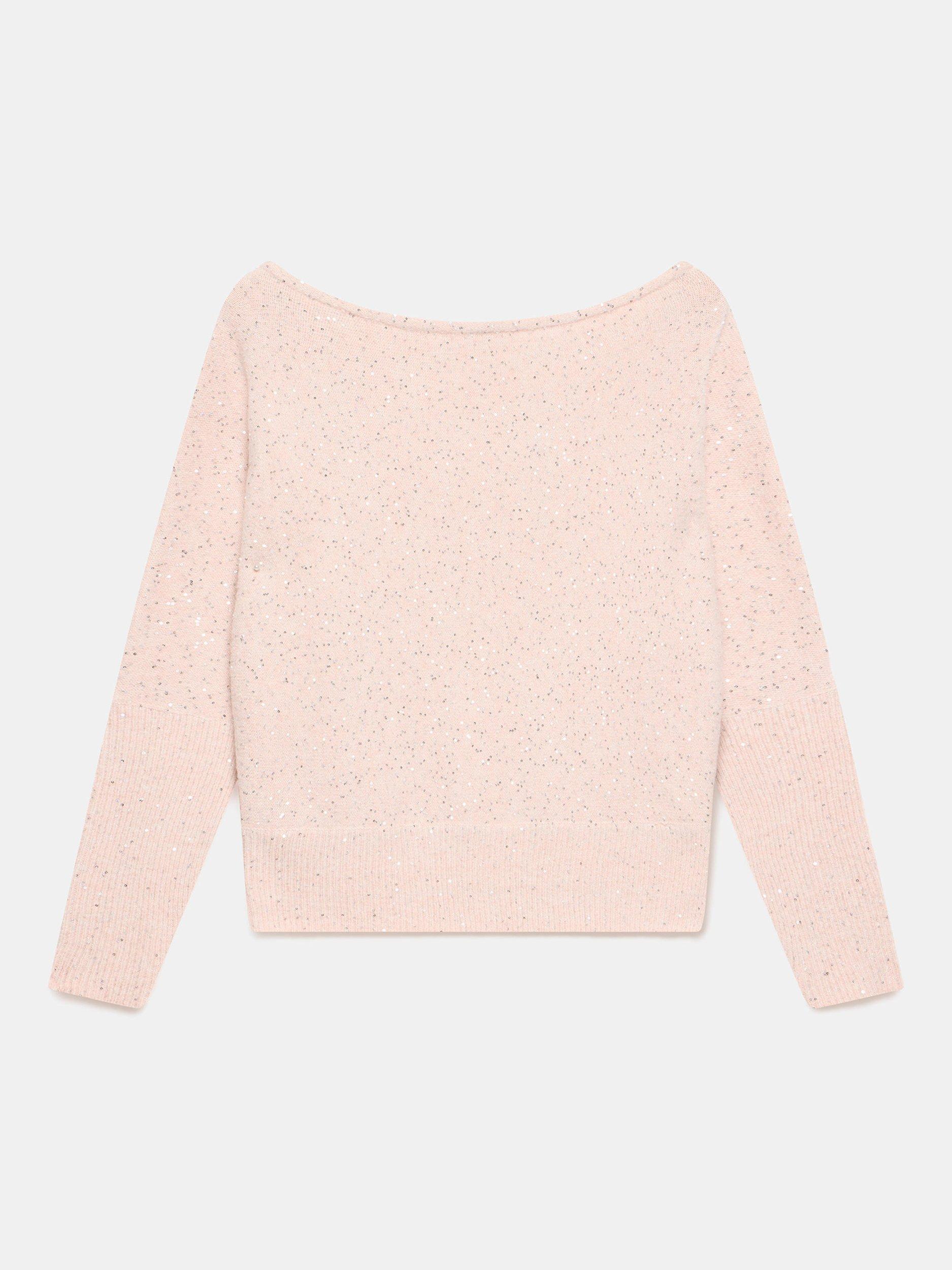 Product image 7 of 7, which shows Mint Velvet Sequin Batwing Jumper, Light Pink, M