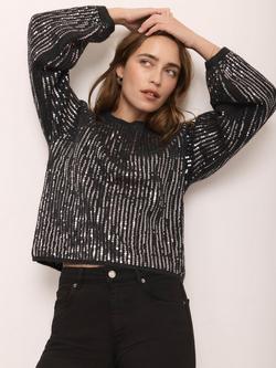 Mint Velvet Sequin Round Neck Knit Jumper - view 2, Grey/Multi