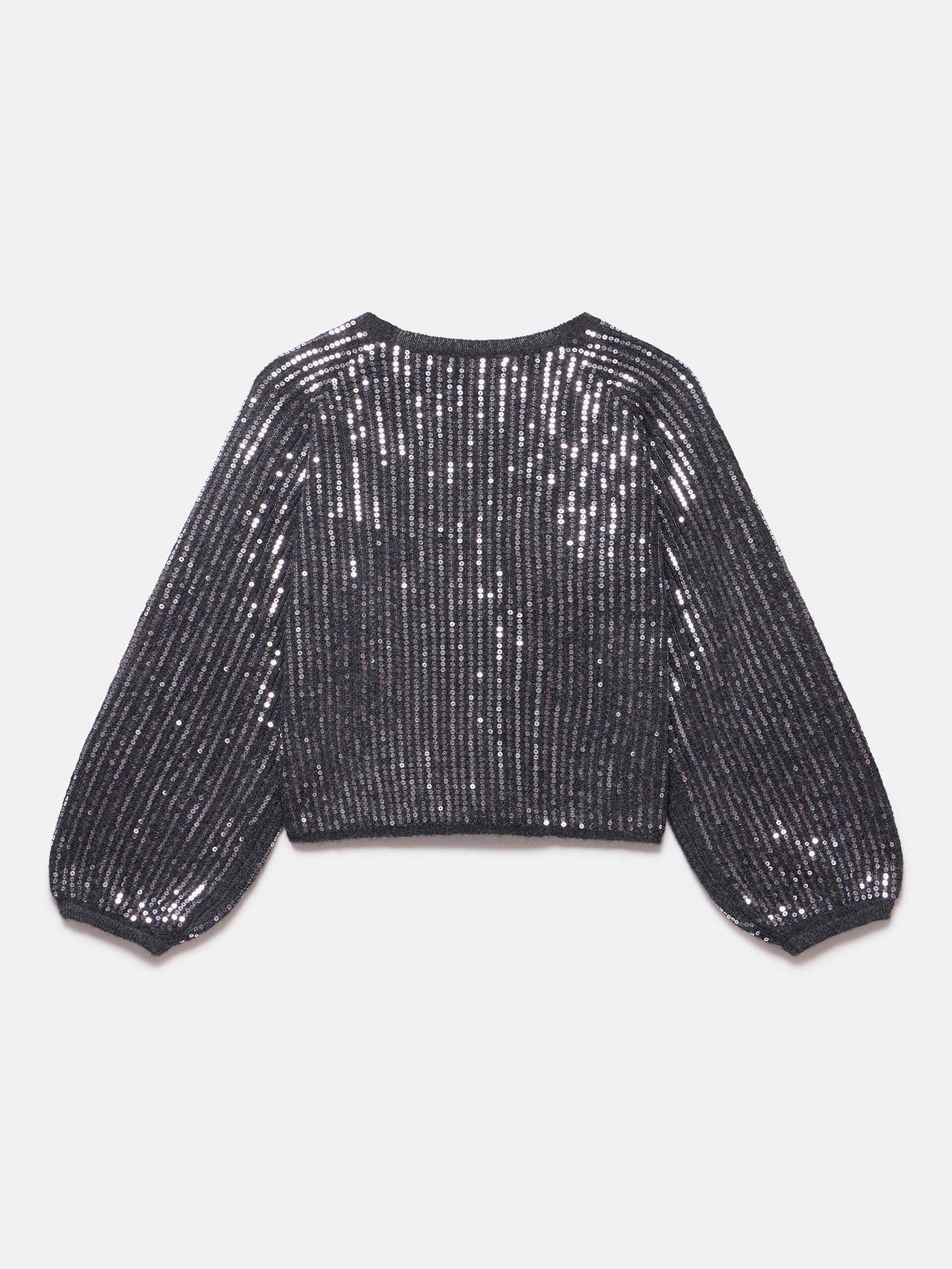 Product image 7 of 7, which shows Mint Velvet Sequin Round Neck Knit Jumper, Grey/Multi, S