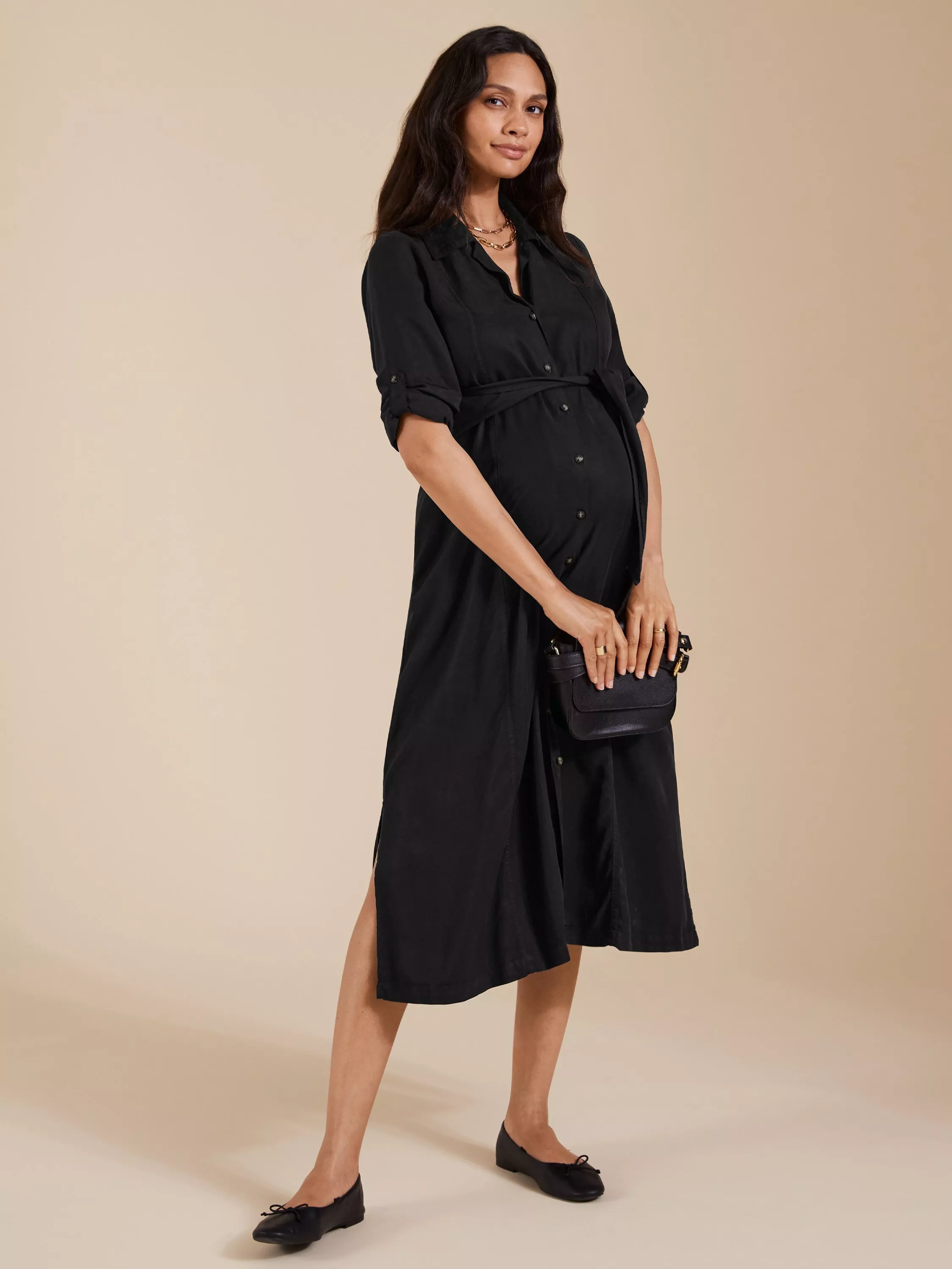 sachin and babi light blue dress Black Maternity Maxi Dress with Slit and Short Sleeves