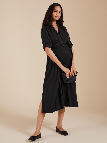 Isabella Oliver Kelsy Shirt Maternity Dress containing TENCEL™ Modal, Caviar Black