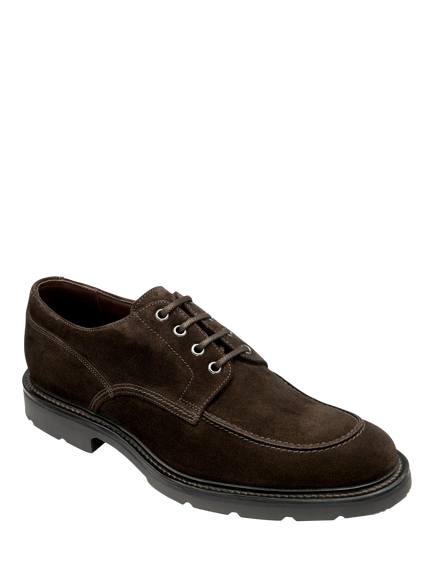 Loake Mowbury Leather Derby Shoes, Dark Brown Suede - view 2, Dark Brown Suede