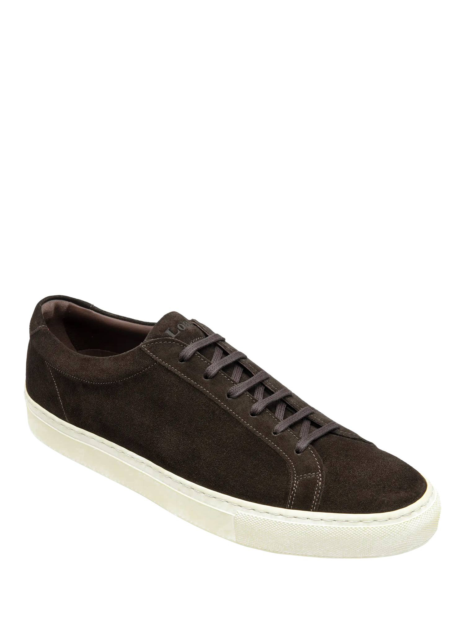 Product image 2 of 3, which shows Loake Sprint Lace Up Suede Trainers, Dark Brown, 6