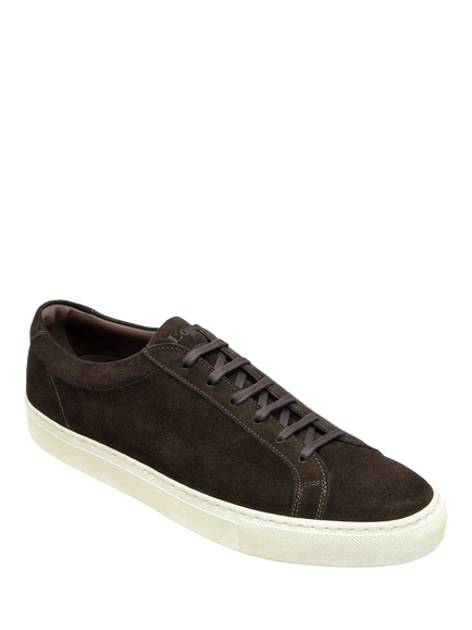 Loake Sprint Lace Up Suede Trainers, Dark Brown - view 2, Dark Brown