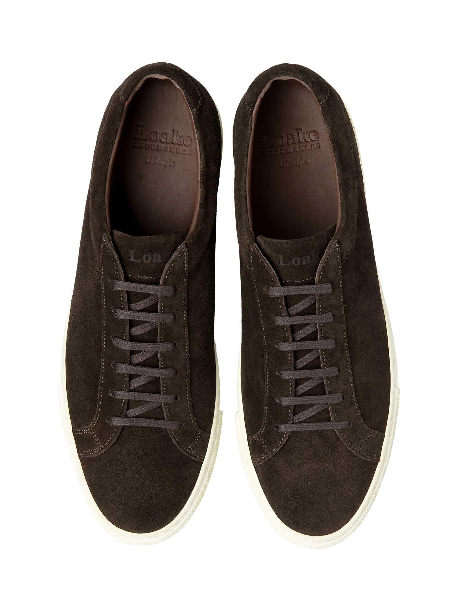 Product image 3 of 3, which shows Loake Sprint Lace Up Suede Trainers, Dark Brown, 6