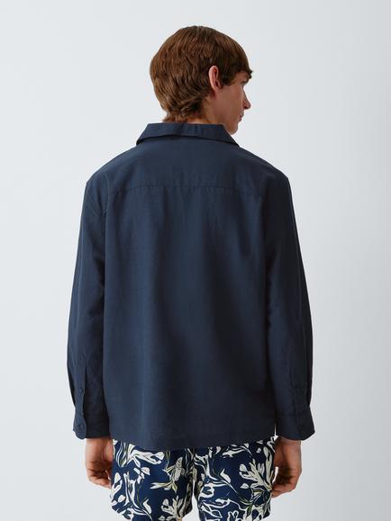 John Lewis Resort Linen Blend Open Collar Shirt, Navy - view 2, Navy