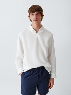 John Lewis Resort Linen Blend Open Collar Shirt, White, White