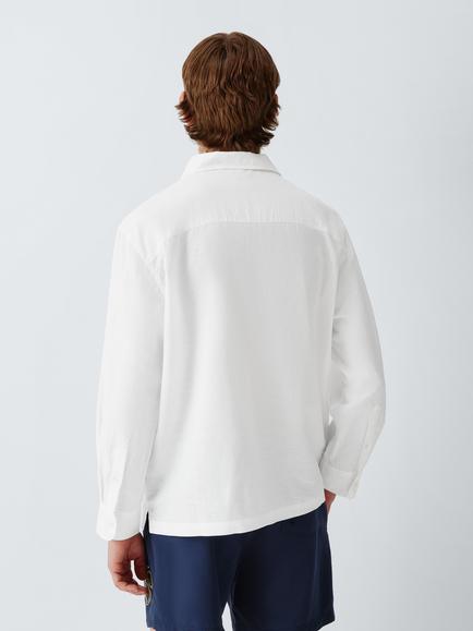 John Lewis Resort Linen Blend Open Collar Shirt, White - view 2, White