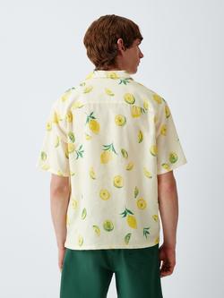 John Lewis Resort Linen Blend Lemon Revere Collar Short Sleeve Shirt, White - view 2, White