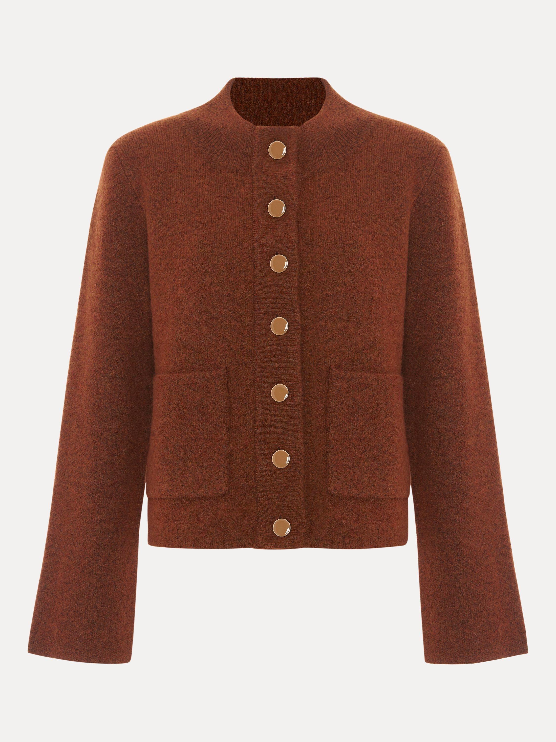 Product image 1 of 2, which shows Phase Eight Clara Knitted Jacket, Brown, XS