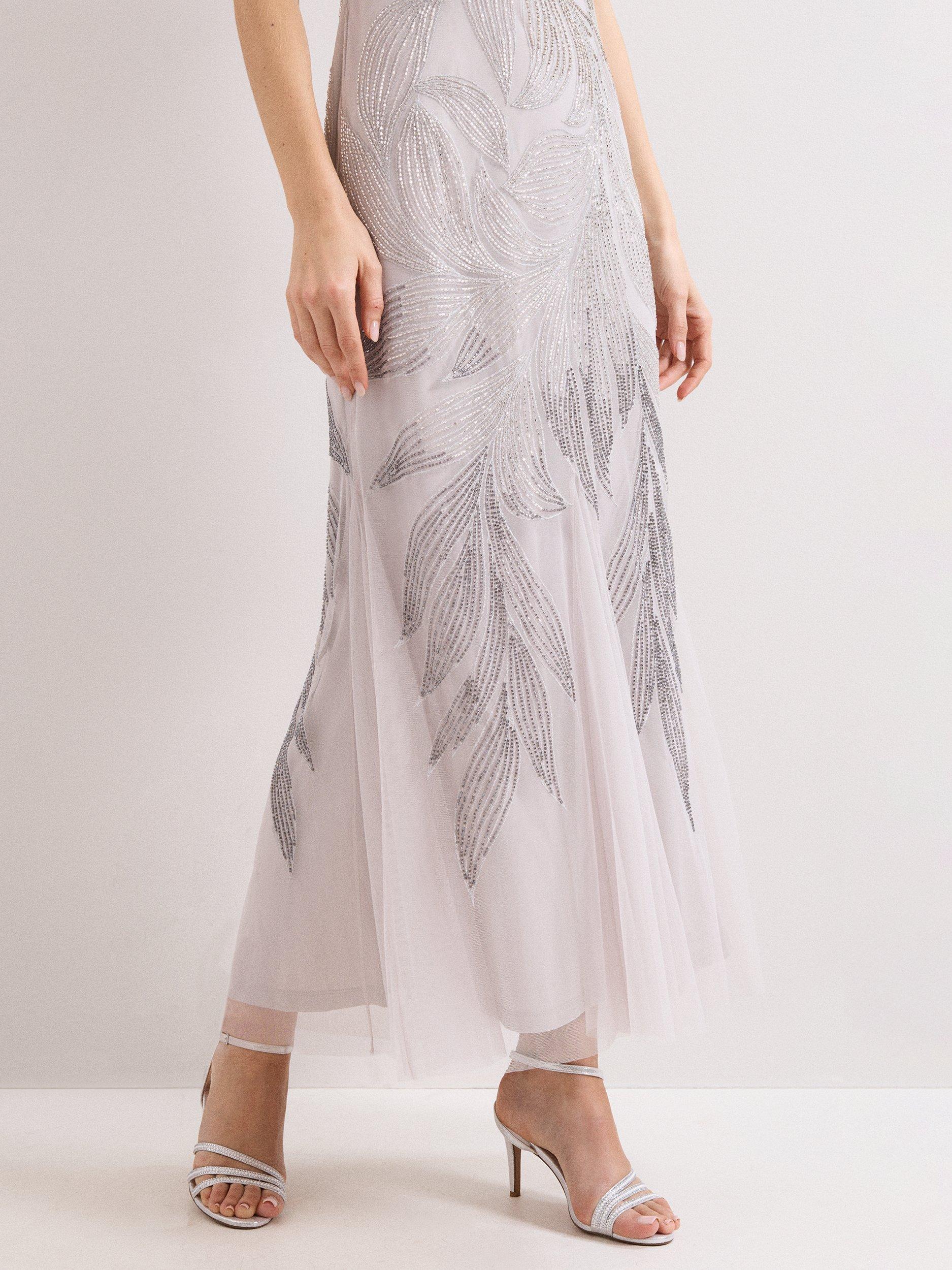 Product image 7 of 9, which shows Phase Eight Reina Beaded Maxi Dress, Silver, 6
