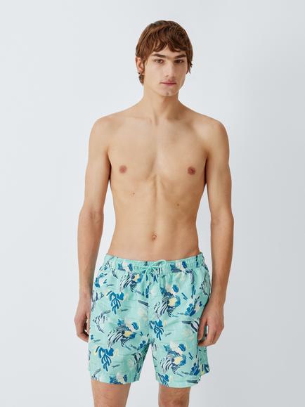 John Lewis Classic Fish Print Swim Shorts, Aqua, Aqua